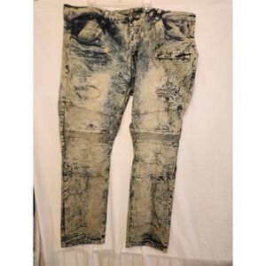 Encrypted Jeans Mens 50x34 Blue Tint Wash Skinny Fit Distressed Moto Biker Denim